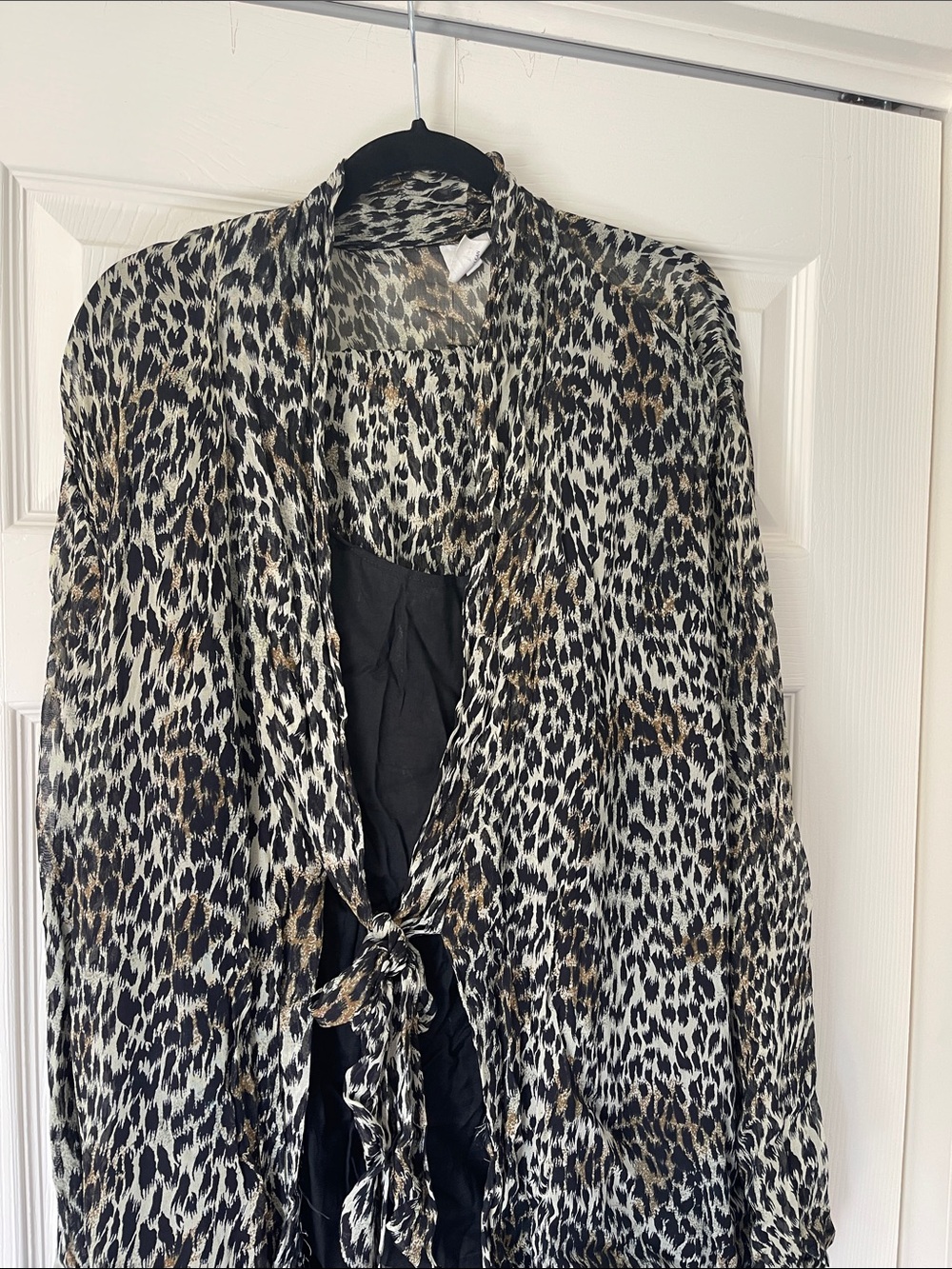 Leopard Print Sheer Tie-Front Robe - Black & Brown